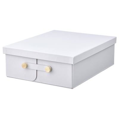 Eine SPINNROCK-Aufbewahrungsbox in Weiß mit strukturierter Oberfläche und goldenen Beschlägen, die für die Organisation kleiner Gegenstände konzipiert ist.