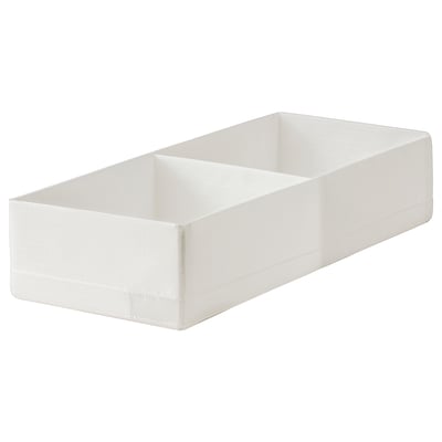 STUK Aufbewahrungsbox aus weißem Stoff, rechteckige Form, geteilte Fächer.