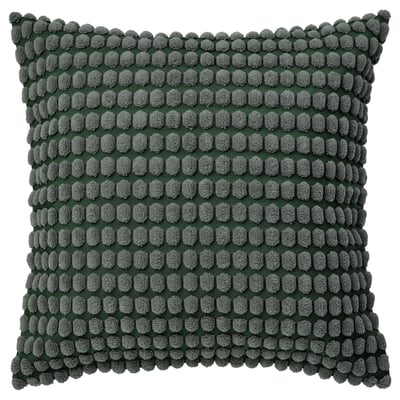 SVARTPOPPEL: grünlich-graues, quadratisches Kissen mit weichem, strukturiertem Muster. Umweltfreundlicher Bezug mit Reißverschluss.