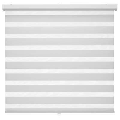 TANDLUNDFLY: modernes Doppelrollo, grau, schlankes Design, kabellos, durchsichtige Beschattungssteuerung.