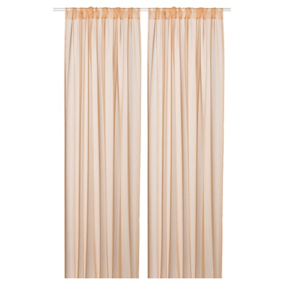 Blassorangefarbene, durchsichtige Vorhänge, durchsichtiger Stoff, recyceltes Polyester.