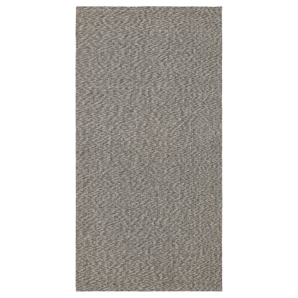Ikea TIPHEDE grauer rechteckiger Baumwollteppich mit Gittermuster.