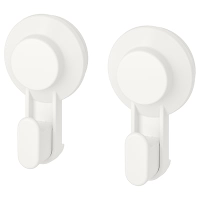 Zwei weiße TISKEN Saughaken, kreisförmige Form, Wandmontage, ohne Bohren.