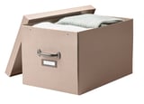 TJOG Aufbewahrungsbox, beige, stoffähnlich, mit Etikettenhalter aus Metall und Griffen, perfekt für große Gegenstände.
