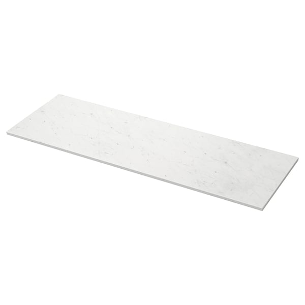TOLKEN Arbeitsplatte aus weißem Marmor, rechteckiges, schlankes, modernes Design.