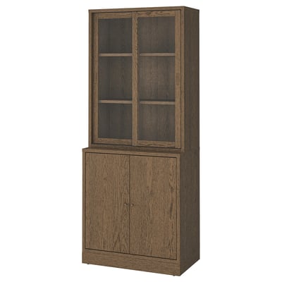TONSTAD-Schrank: Eichenfurnier, Glas-/Holztüren, verstellbare Regale.