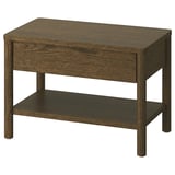 Dunkelbrauner TONSTAD Beistelltisch mit Soft-Close-Schublade und unterer Ablage.