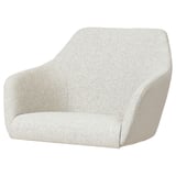 Ein TOSSBERG-Sessel in Beige mit geschwungenem Design und weicher, gepolsterter Sitzfläche und Rückenlehne.