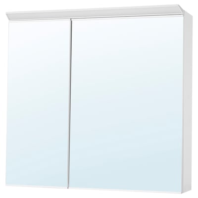 TREASJÖN Spiegelschrank, weiß, rechteckig, schlankes Design, wandhängend, LED-beleuchtet.