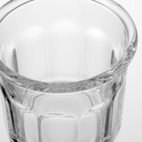Klares, robustes Glasgefäß; glatte, langlebige Felge; Strukturierte, gerippte Seiten.