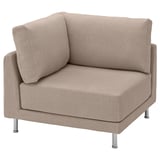 Ein UPPÅKRA-Sessel aus beigefarbenem Cord mit schlanken Metallbeinen, der ein gemütliches, tief strukturiertes und bequemes Design aufweist.