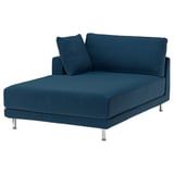 Ein türkisblaues UPPÅKRA-Sofa aus breitem Cordstoff, das auf silbernen Beinen steht.