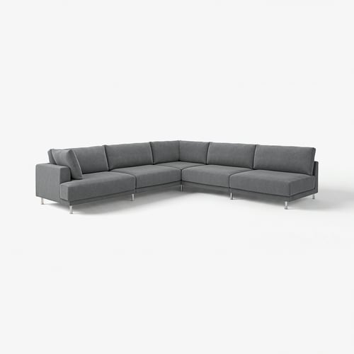 UPPÅKRA graues Ecksofa. Modernes Design, bequemer Komfort. Präsidentenwappen, l-förmiger, grauer Stoff.