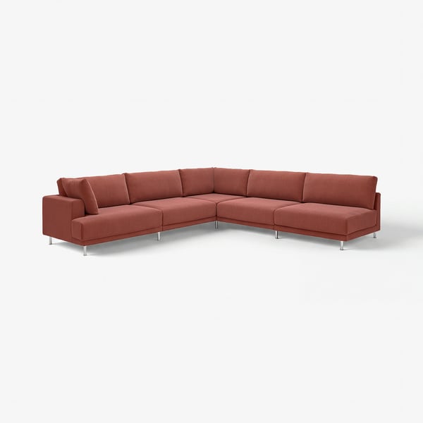 UPPÅKRA rotes L-förmiges Sofa, modernes Design, bequem und luftig, Chrombeine.