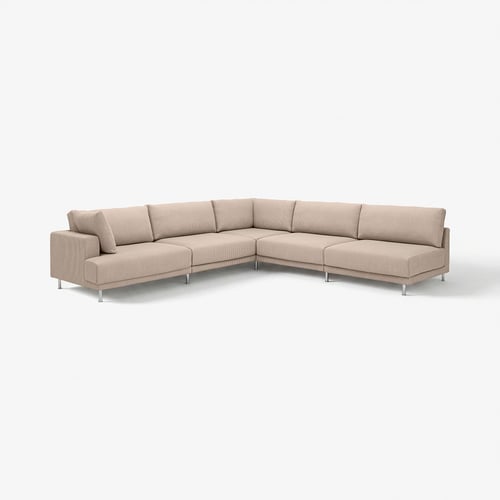 UPPÅKRA beige Ecksofa, modernes Design, bequeme Kissen, graue Farbe, Eckform, stilvoll und gemütlich.