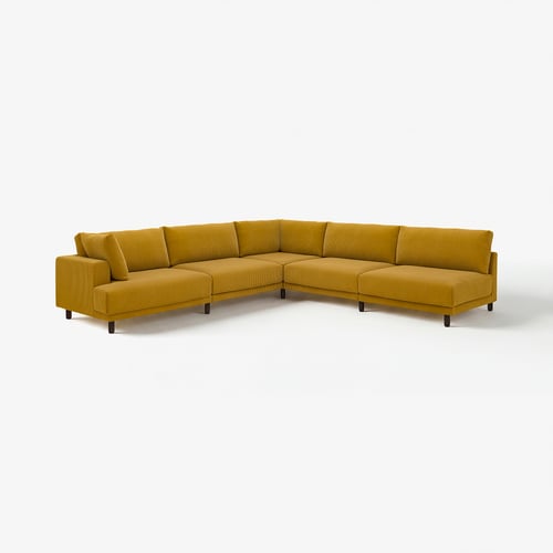 Helles Senf-Sofa UPPÅKRA mit sauberen Linien und übergroßen Kissen, perfekt für Familienentspannung.