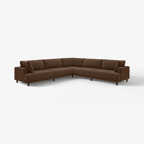 Braunes UPPÅKRA-Ecksofa, modernes Design, mit recyceltem Polyester bezogen, L-förmig.
