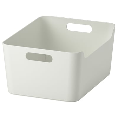 Eine weiße Updatera-Aufbewahrungsbox mit Griffen aus recyceltem Kunststoff. Die quadratische Form hat ein glattes, klares Design.