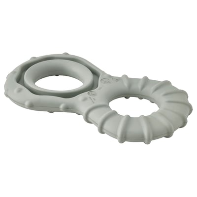 Hellgrünes Hundespielzeug, Marke UTSÅDD, aus Naturkautschuk, Zahnungsdesign, zwei miteinander verbundene Ringe mit strukturierter Oberfläche.