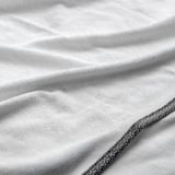 Weiches weißes Frotteegewebe mit Kantendetail aus recyceltem Polyester, perfekt für die Babypflege.