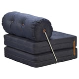 Stapelbare blaue Denim-Kissen, klappbares Sesselbett, modernes Design.