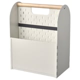 Tragbarer Organizer mit Holzgriff, metallischer Stecktafel und elastischem Laptop-Gurt für einfache Übergänge zum Arbeitsplatz.