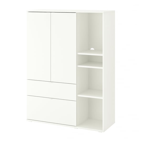 Ikea VIHALS weißer Aufbewahrungsschrank mit Regalen, Schubladen und Schrank.