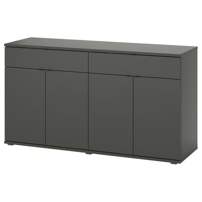 VIHALS schwarzes Sideboard mit vier Türen und Schubladen, modernes, minimalistisches Design, geeignet für Esszimmer oder Flure.