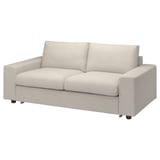 Modernes beiges Sofa mit geraden Linien und gepolsterten Sitzen, perfekt zum Faulenzen oder Schlafen.