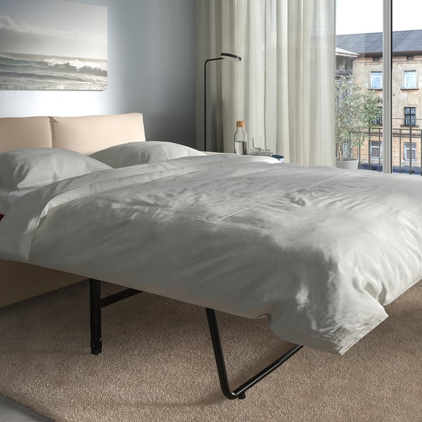 Modernes graues Schlafsofa mit dicker, bequemer Matratze; Lässt sich leicht zum Schlafen umwandeln.