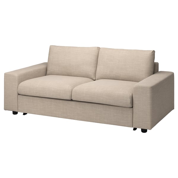 Ein beiges VIMLE Sofa mit einem schlanken, modernen Design.