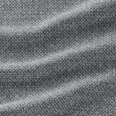 Nahaufnahme eines Tweed-Stoffes in Grautönen, der Textur und Qualität zeigt.