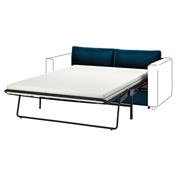 VIMLE türkisfarbenes Schlafsofa, modernes Design, Metallrahmen, weiche Kissen.