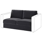 VIMLE 2-Sitzer-Schlafsofa aus grauem Samt mit weißen Holzarmlehnen und Plüschkissen.