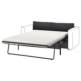 Schwarzes VIMLE Schlafsofa mit Metallbeinen, vollständig ausgezogen zu einem Bett.