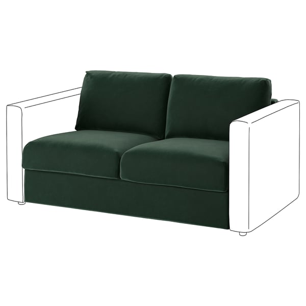 Ein dunkelgrünes 2-Sitzer-Schlafsofa VIMLE mit schlanken, modernen Linien und bequemen Kissen.