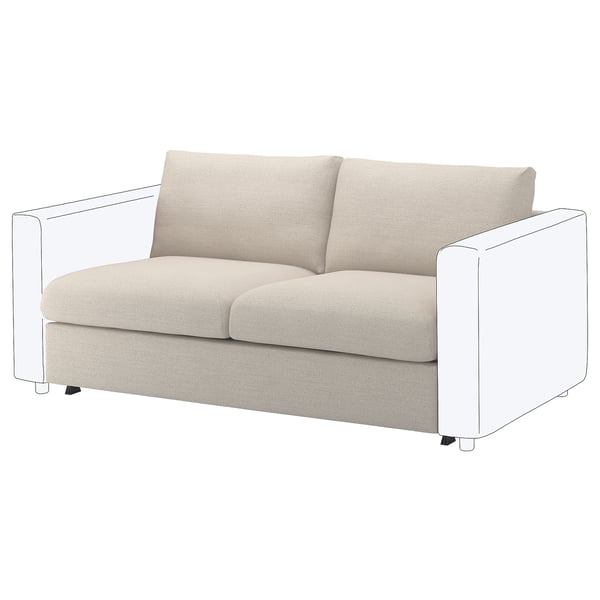 VIMLE beige 2-Sitzer-Schlafsofa, modernes minimalistisches Design mit weißen Holzarmlehnen, Plüschkissen.