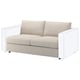 VIMLE beige 2-Sitzer-Schlafsofa, modernes minimalistisches Design mit weißen Holzarmlehnen, Plüschkissen.