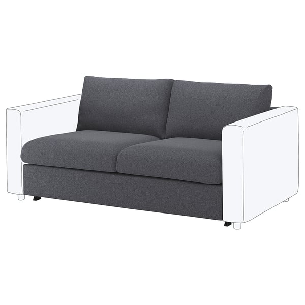 Graues 2-Sitzer-Schlafsofa VIMLE, modernes Design mit weißen Seiten, Plüschkissen.