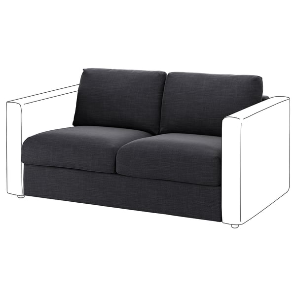 Ein modernes, dunkelgraues VIMLE 2-Sitzer-Schlafsofa mit klaren Linien und einem schlanken Design.