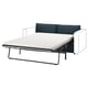 Ein türkisfarbenes VIMLE Schlafsofa mit weißer Matratze, getragen von schwarzen Metallbeinen, bietet ein schlankes und modernes Design.
