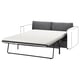Option: Modernes graues Schlafsofa, schlankes Design, Metallrahmen, wandelbar mit Kissen.