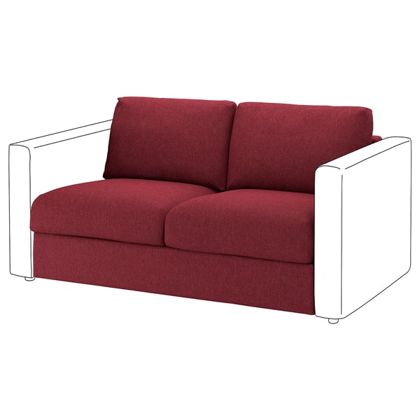 Rotes VIMLE 2-Sitzer-Schlafsofa mit weißem Gestell und klappbarer Matratze.