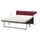 Option: Rotes ausziehbares Schlafsofa mit weißer Matratze, Metallrahmen, modernes Design.
