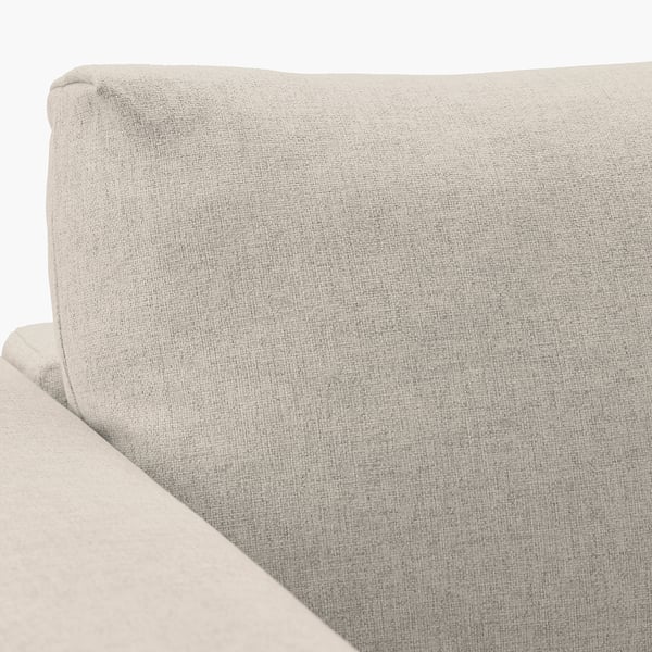 Nahaufnahme des weichen, abnehmbaren, maschinenwaschbaren Plüschkissens der VIMLE-Sofas, das seinen weichen, strapazierfähigen Stoff zur Geltung bringt.