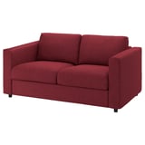 Rotes VIMLE Sofa, modernes minimalistisches Design mit Kissen, kompakte Größe.