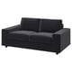 Ein modernes, dunkelgraues DOMLE-Sofa mit minimalistischem Design, tiefen Sitzen und quadratischen Armlehnen.