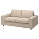 Modernes beiges Sofa mit klaren Linien, zwei Kissen, abnehmbaren, waschbaren Bezügen.