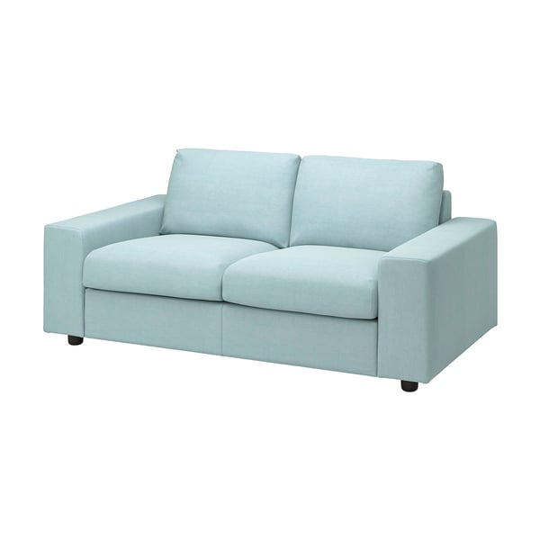 VIMLE hellblaues Sofa, modernes minimalistisches Design, Drei-Kissen-Layout, robuster Stoffbezug.
