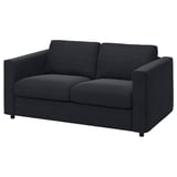 Schwarzes VIMLE Sofa, modernes minimalistisches Design, dunkler Stoff, bequeme Kissen.